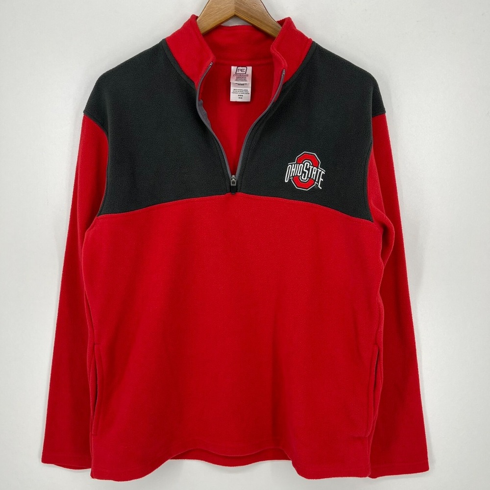 ProEdge Ohio State Buckeyes Mens Medium Red Black Quarter Zip Fleece Pullover